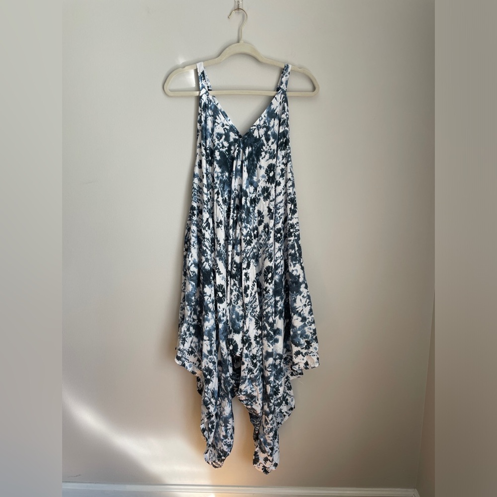 JAPNA Tie Dye Wide Leg Jumpsuit Blue Harem Boho Swim Coverup Women’s Small